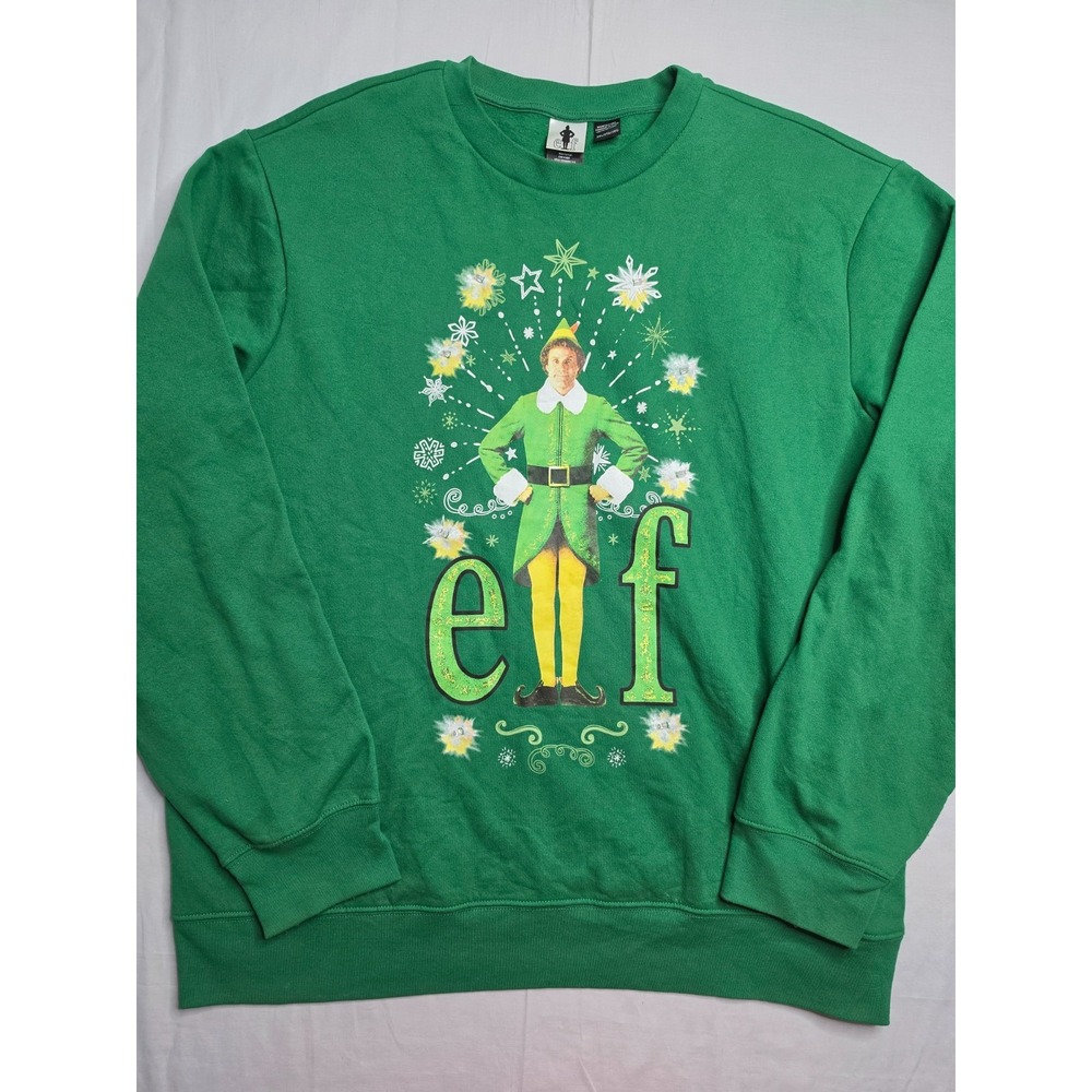 Elf X Mad Engine Sweatshirt Men's 2XL Green Graphic Built-In LED Lights Holiday